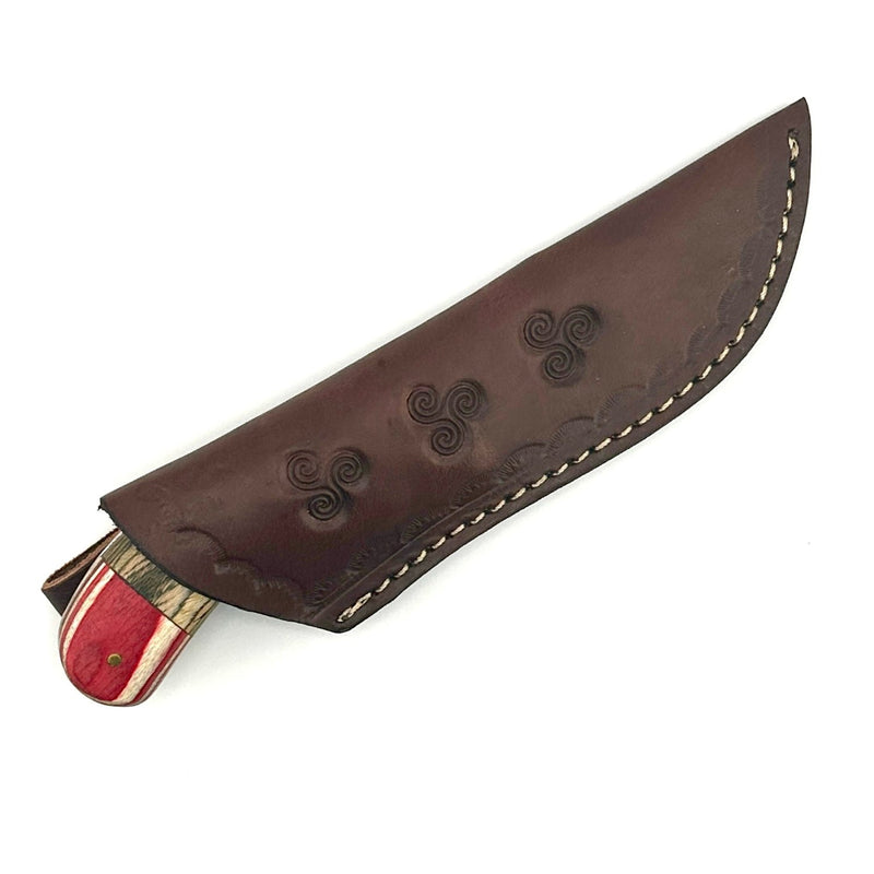 Custom Kitchen Knife - Deep Red & Wood Handle